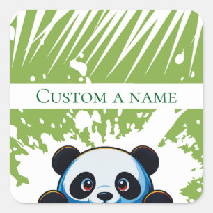 Pegatina Cuadrada Oso Panda Lindo Hojas Tropicales Cuadrado Personal