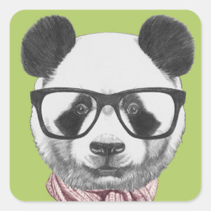 Pegatina Cuadrada Oso Panda listo para el invierno