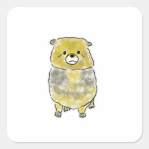 Pegatina Cuadrada Oso Perro Amarillo Cabeza Gris Cuerpo Dibujado a M
