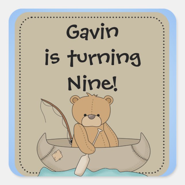 Pegatina Cuadrada Oso personalizado en Pegatinas de canoa (Anverso)