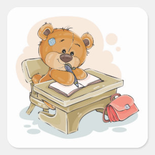 Pegatina Cuadrada Oso Personalizado lindo escribiendo un libro