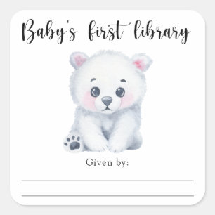 Pegatina Cuadrada Oso polar bebé - primera biblioteca del bebé