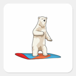 Pegatina Cuadrada Oso polar como snowboard con Snowboard