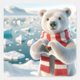 Pegatina Cuadrada Oso polar con garras formando un corazón