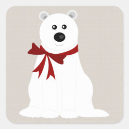Pegatina Cuadrada Oso Polar Cutáneo con festividad Rusa de Oso Rojo