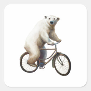 Pegatina Cuadrada Oso Polar En Bicicleta