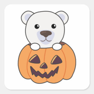 Pegatina Cuadrada Oso Polar En Calabaza Dulce Osos Polares Felices