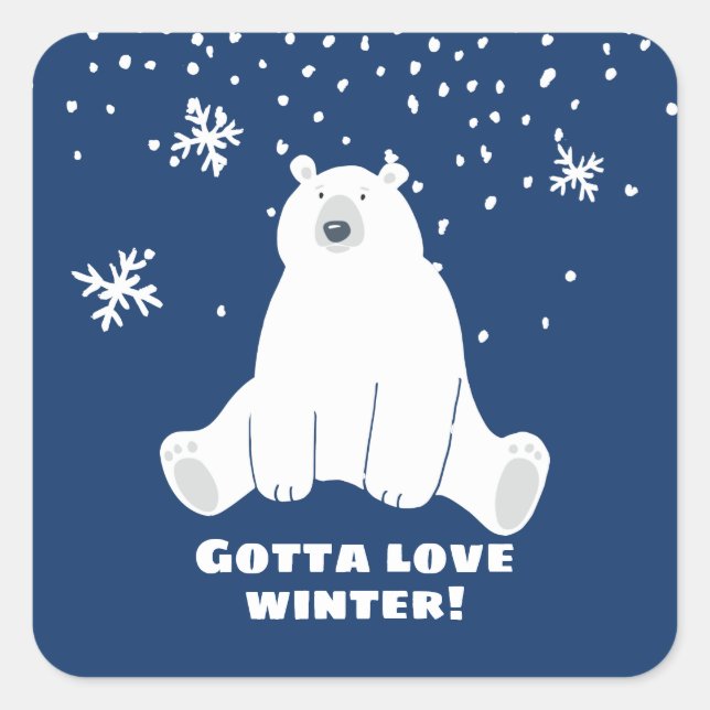 Pegatina Cuadrada Oso polar en invierno nevado (Anverso)