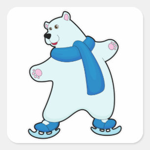 Pegatina Cuadrada Oso polar en patinaje sobre hielo con bufanda