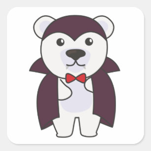Pegatina Cuadrada Oso Polar Halloween Cute Devil Kids Vampiar Squar