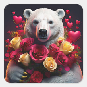 Pegatina Cuadrada Oso Polar Quiere Que Seas Su San Valentín