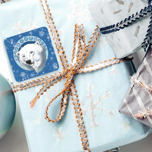 Pegatina Cuadrada Oso polar Snowflakes Art Nouveau