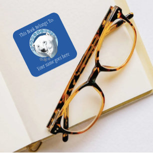 Pegatina Cuadrada Oso Polar Snowflakes Bookplate Art Nouveau