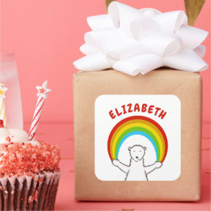Pegatina Cuadrada Oso Polar y Arcoiris personalizado