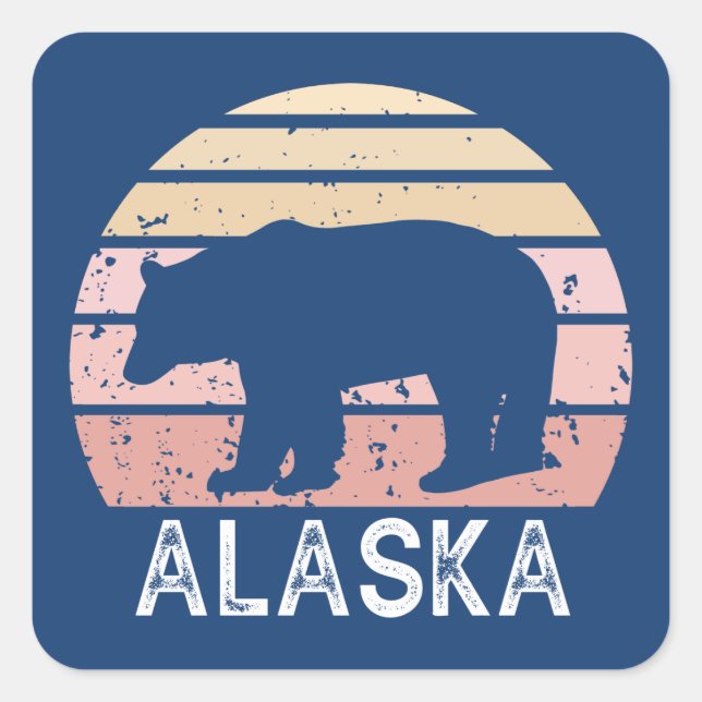 Pegatina Cuadrada Oso retro de Alaska (Anverso)