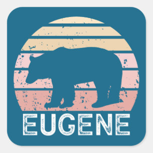 Pegatina Cuadrada Oso Retro de Eugene Oregon