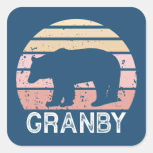Pegatina Cuadrada Oso Retro de Granby Colorado
