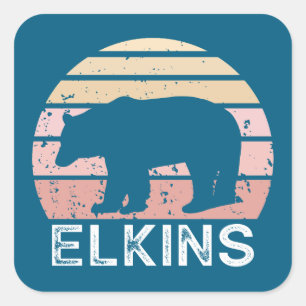 Pegatina Cuadrada Oso Retro Elkins West Virginia