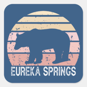 Pegatina Cuadrada Oso Retro Eureka Springs Arkansas