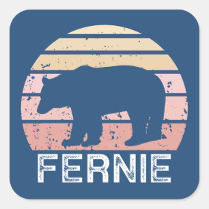 Pegatina Cuadrada Oso Retro Fernie Columbia Británica