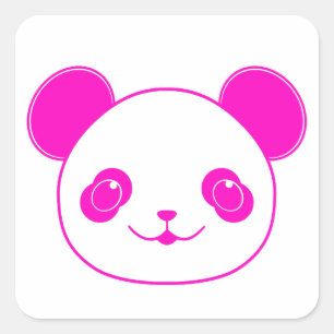 Pegatina Cuadrada Oso rosa Kawaii Panda