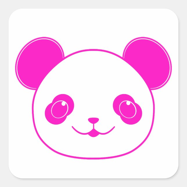Pegatina Cuadrada Oso rosa Kawaii Panda (Anverso)