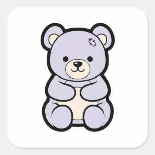 Pegatina Cuadrada Oso Suave – Ilustración de Animal Kawaii Adorable