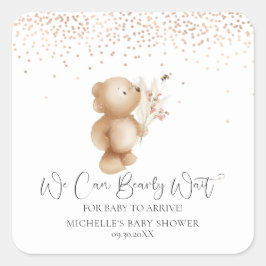Pegatina Cuadrada Oso y abeja | Podemos Esperar. Baby Shower