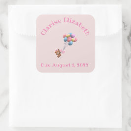 Pegatina Cuadrada Oso y globos personalizados