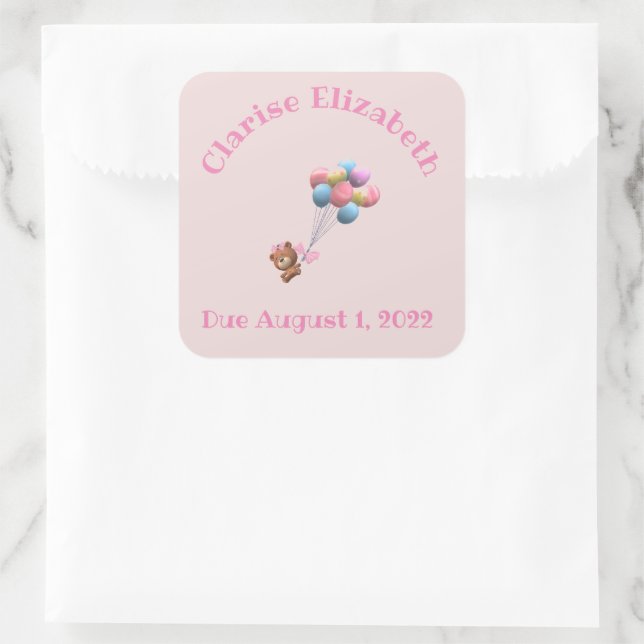 Pegatina Cuadrada Oso y globos personalizados (Bolso)