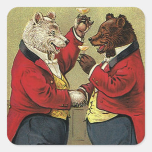 Pegatina Cuadrada Osos bailarines felices y gay victorianos vintage
