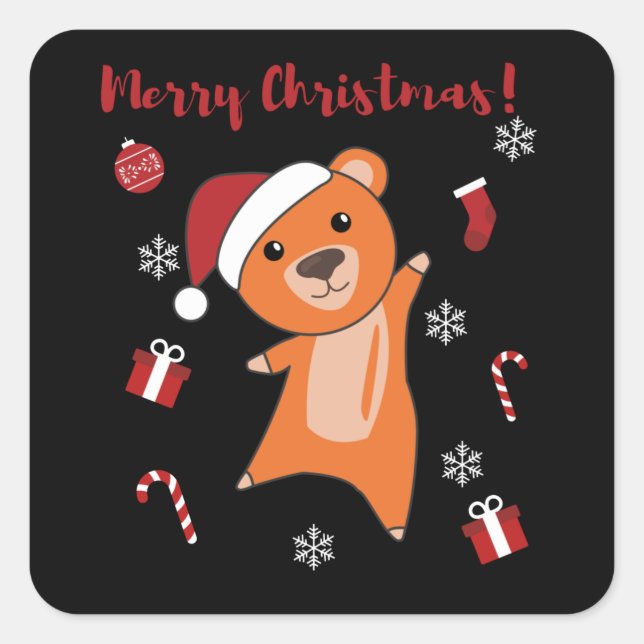 Pegatina Cuadrada Osos coloridos Feliz Navidad Animales de Invierno (Anverso)