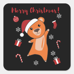 Pegatina Cuadrada Osos coloridos Feliz Navidad Animales de Invierno