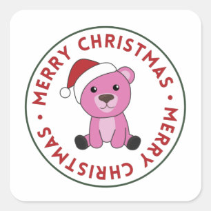 Pegatina Cuadrada Osos coloridos Feliz Navidad Animales de Invierno