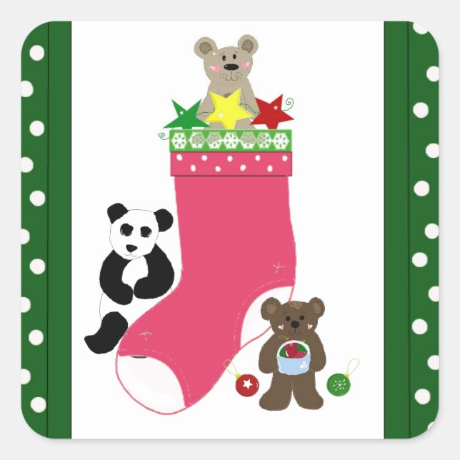 Pegatina Cuadrada Osos de Navidad (Anverso)