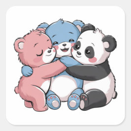 Pegatina Cuadrada Osos de peluche con panda