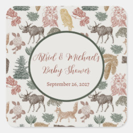 Pegatina Cuadrada Osos-Favor de los Animales De Madera, Moose & Flor