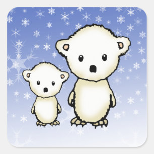 Pegatina Cuadrada Osos Polares Adorables en Stickers de Nieve