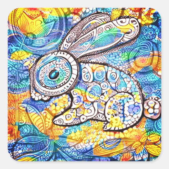 Pegatina Cuadrada Osterhase im Doodle-Stil (Anverso)