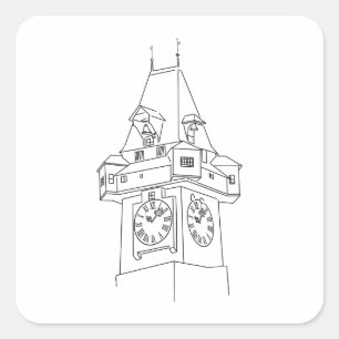 Pegatina Cuadrada Österreich Steiermark Grazer Uhrturm