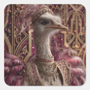 Pegatina Cuadrada Ostrich en el vestido y corona real de Ornate