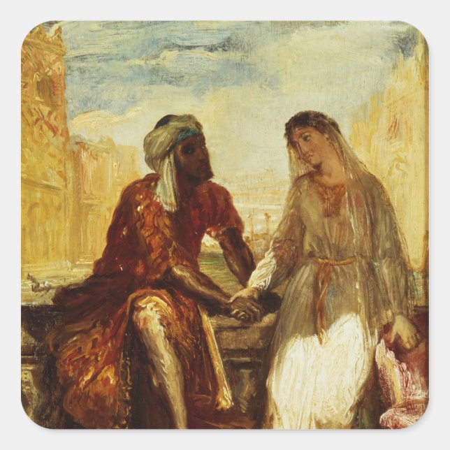 Pegatina Cuadrada Otelo y Desdemona en Venecia, 1850 (Anverso)