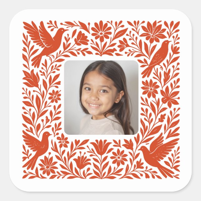 Pegatina Cuadrada Otomí Tenango Talavera mexicana con foto (Anverso)