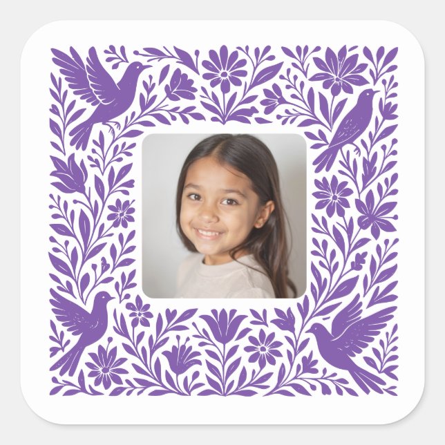 Pegatina Cuadrada Otomí Tenango Talavera mexicana con foto (Anverso)