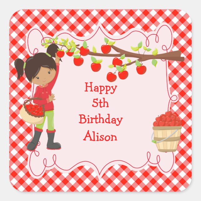 Pegatina Cuadrada Otoño Apple recogiendo afroamericano (Anverso)