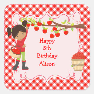 Pegatina Cuadrada Otoño Apple recogiendo afroamericano