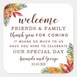 Pegatina Cuadrada Otoño Boda otoño favor personalizado gracias