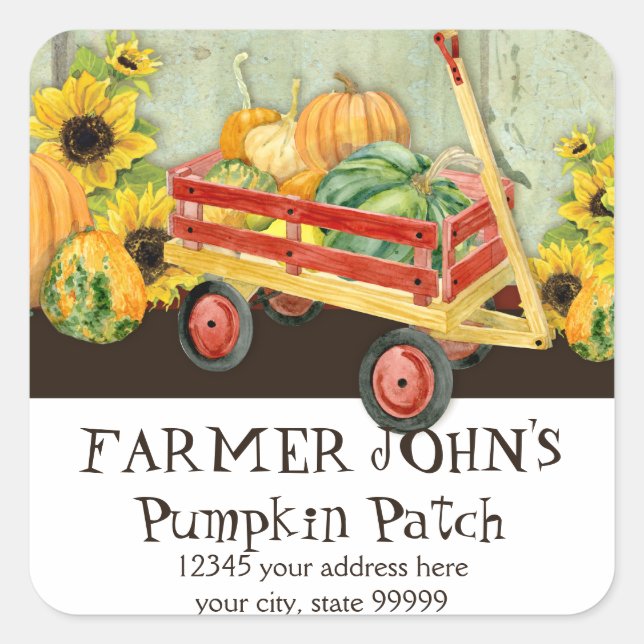 Pegatina Cuadrada Otoño Caída Calabaza Parche Cosecha Granjas Empres (Anverso)