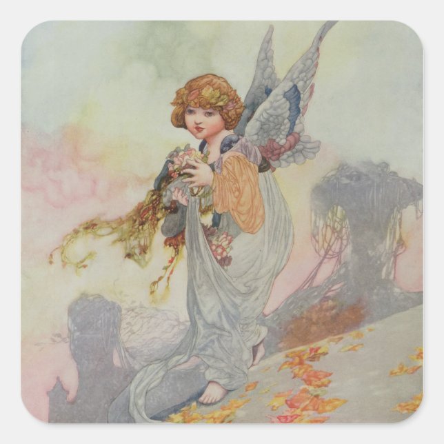 Pegatina Cuadrada Otoño de las estaciones (Anverso)