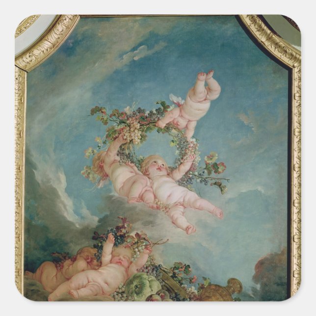 Pegatina Cuadrada Otoño, de una serie de las Cuatro Estaciones (Anverso)